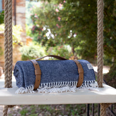 Coperta in cotone italiano con motivo a spina di pesce Forte Dei Marmi con passante vegano (taglia twin)