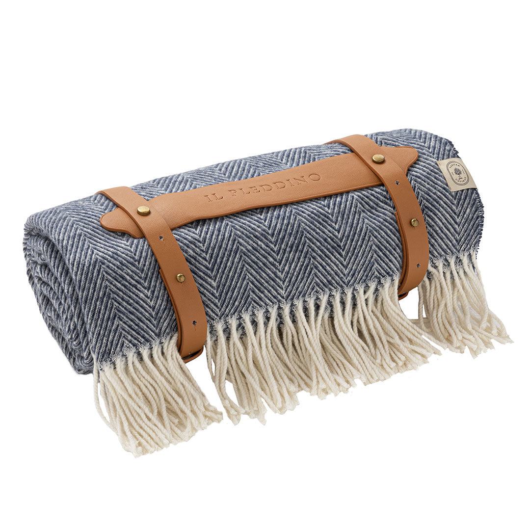 Manta italiana de algodón con patrón de espiga Forte Dei Marmi con ribete vegano (tamaño individual).